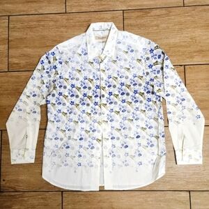 TOMMY BAHAMA ISLAND MODERN FIT Cotton Silk Blue Green Leaves Shirt Size L